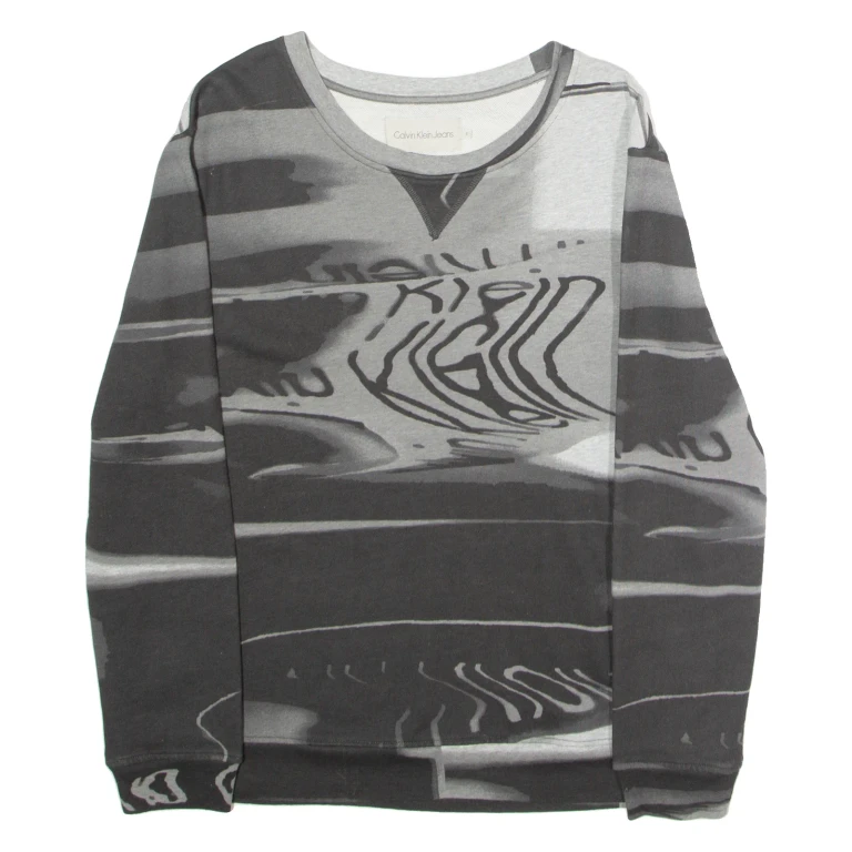 CALVIN KLEIN JEANS Abstract Mens Sweatshirt Grey Crew Neck S