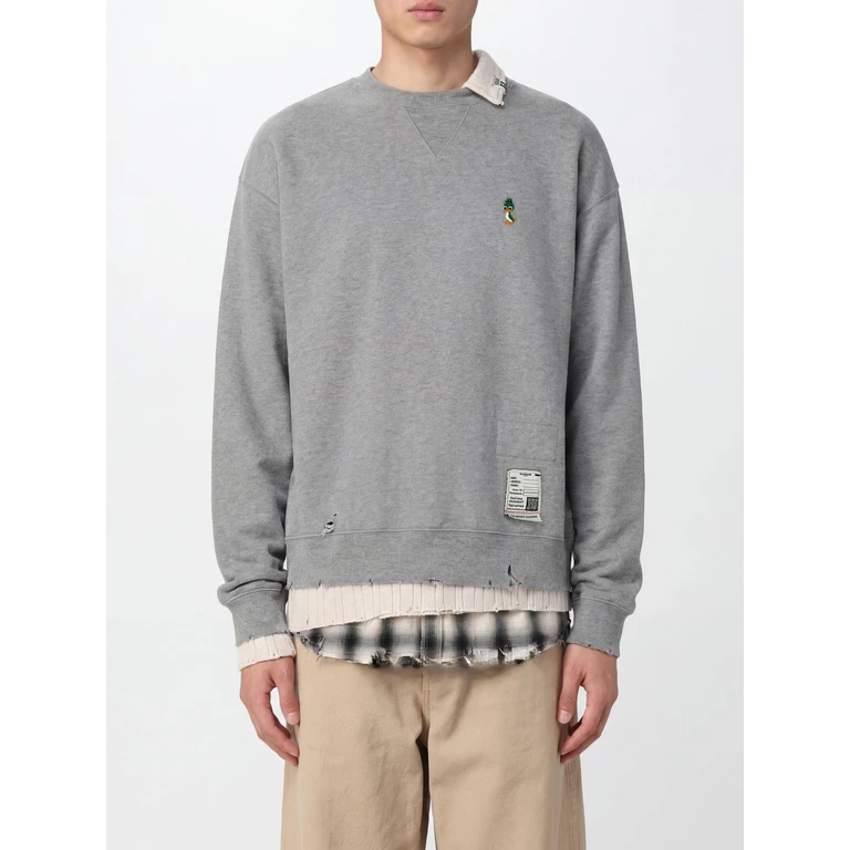 Double-Layer Check Cotton Crewneck Sweatshirt (J16PO752GRAY)