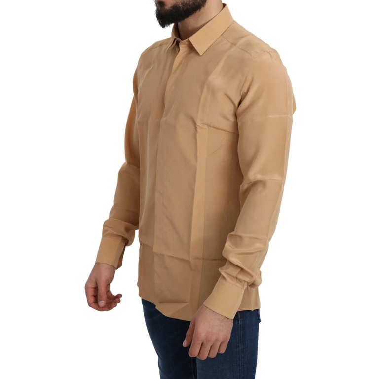 Dolce & Gabbana Yellow Silk Gold Top Slim Shirt - Men