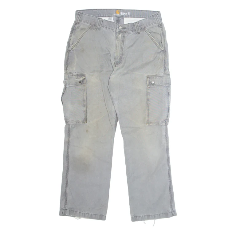 CARHARTT Workwear Cargo Mens Trousers Grey Relaxed Straight W34 L30