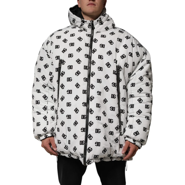 Dolce & Gabbana White Dg Monogram Hooded Puffer Jacket Polyester Clothing - Men
