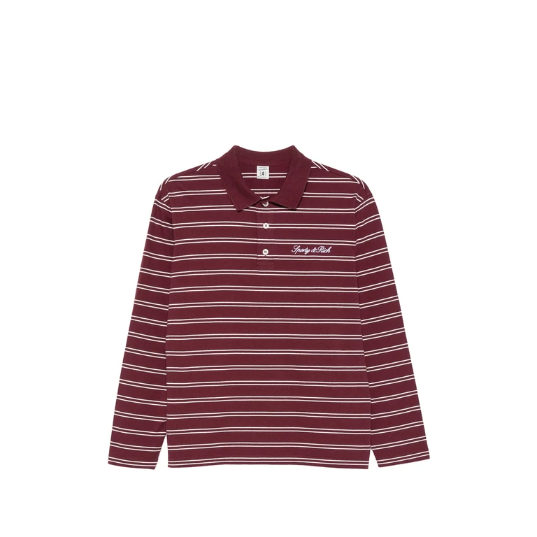 Sporty & Rich Signature Logo Striped Long-sleeve Polo Shirt