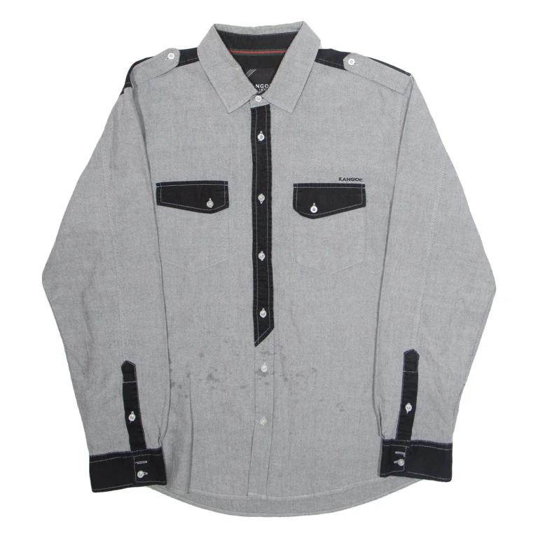 KANGOL Mens Plain Shirt Grey Long Sleeve L