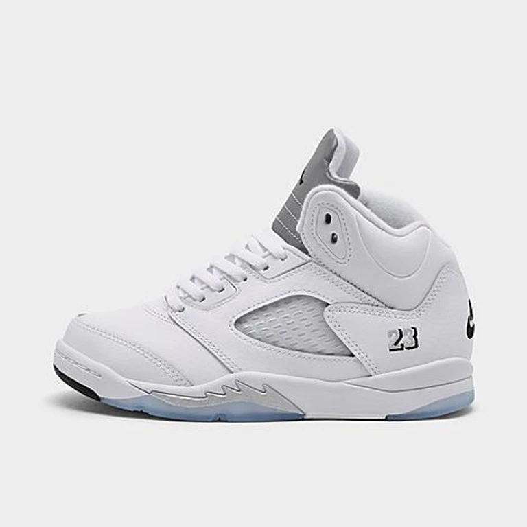 Little Kids Air Retro 5 Basketball Shoes in White/Metallic Silver/Black Size: 1.0
