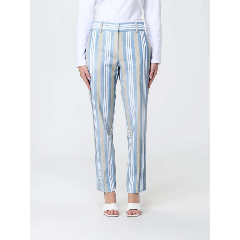 Striped Skinny Trousers in Cotton with Floral Embroidery (D486P300OQNS4807)
