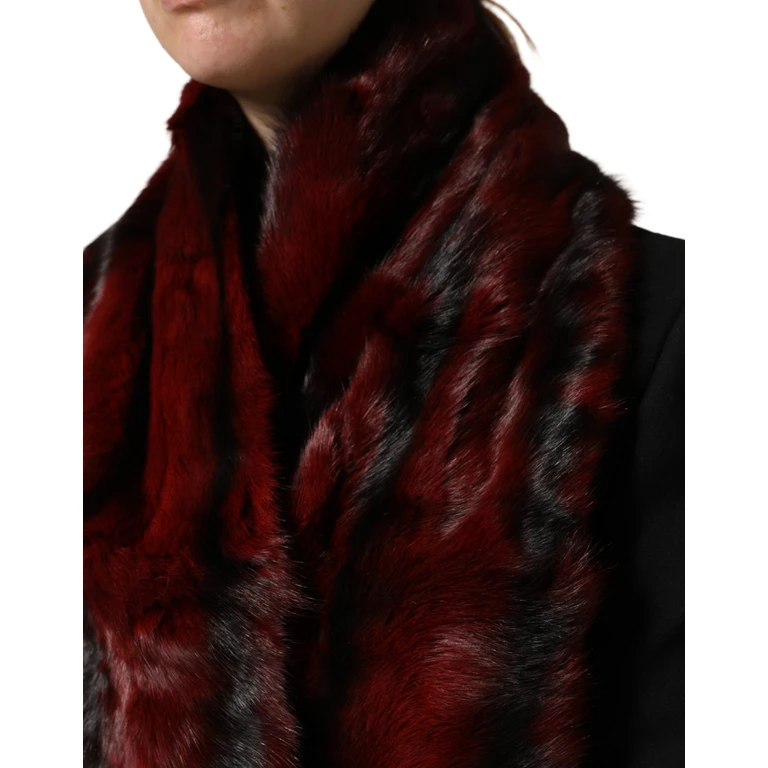 Black Red Stripe Fur Shawl Neck Wrap Scarf And Gray Squirrel - Women