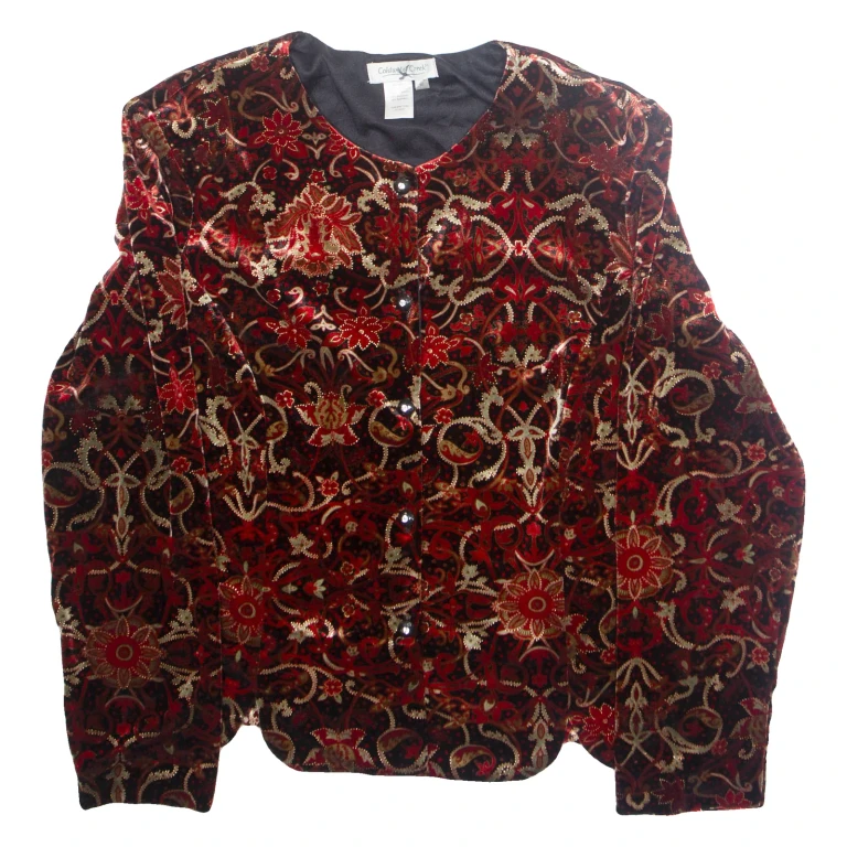 COLDWATER CREEK Womens Printed Blouse Red Long Sleeve Crazy Pattern L