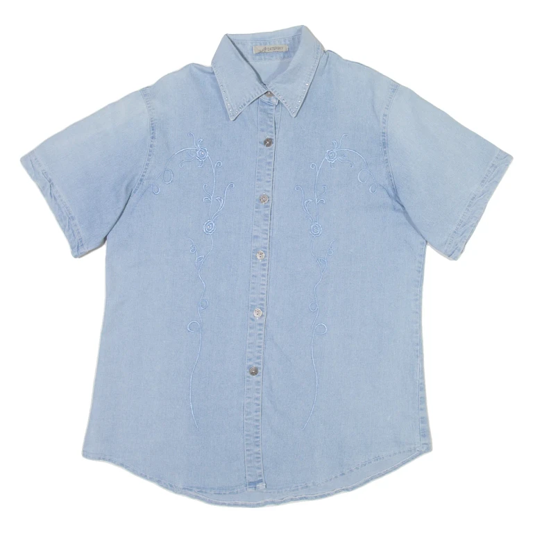 DATERSKY Womens Denim Shirt Blue Floral M
