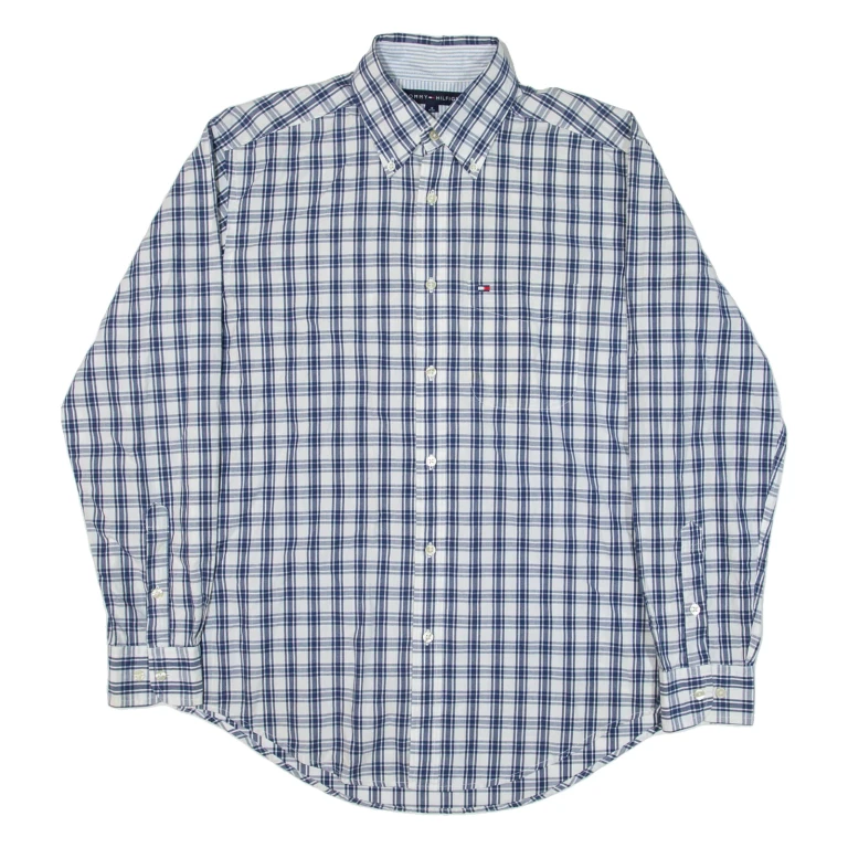 TOMMY HILFIGER Mens Shirt Blue Check Long Sleeve S