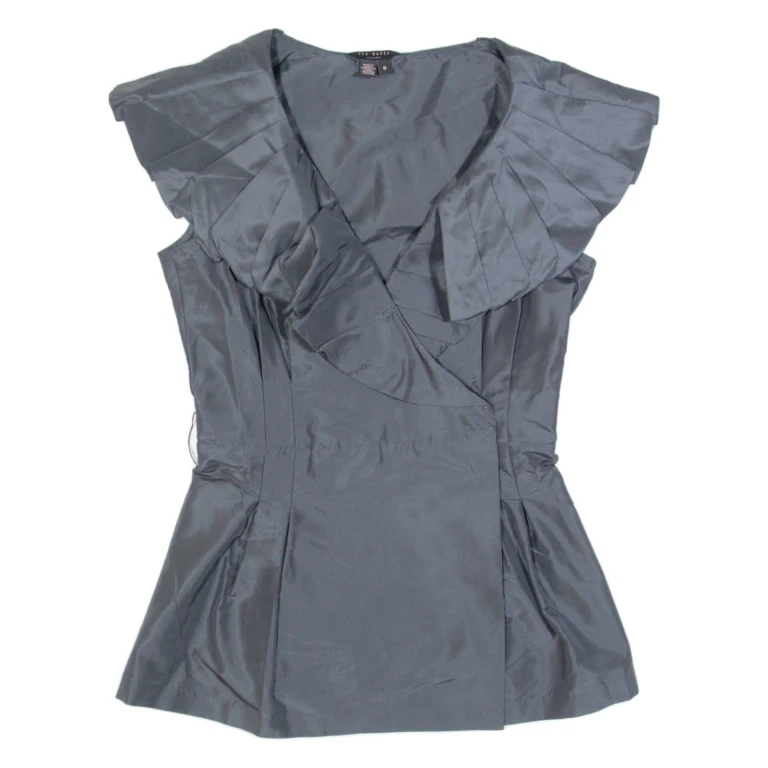 TED BAKER Womens Top Black V-Neck Silk XS