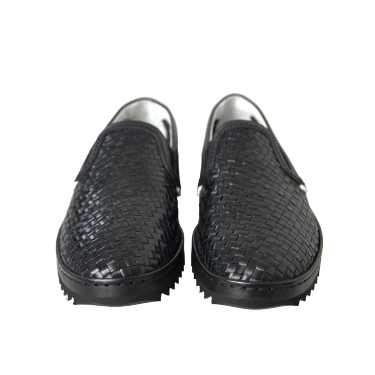 Dolce & Gabbana Black Woven Buffalo Leather Men Loafers Shoes Calfskin - Men
