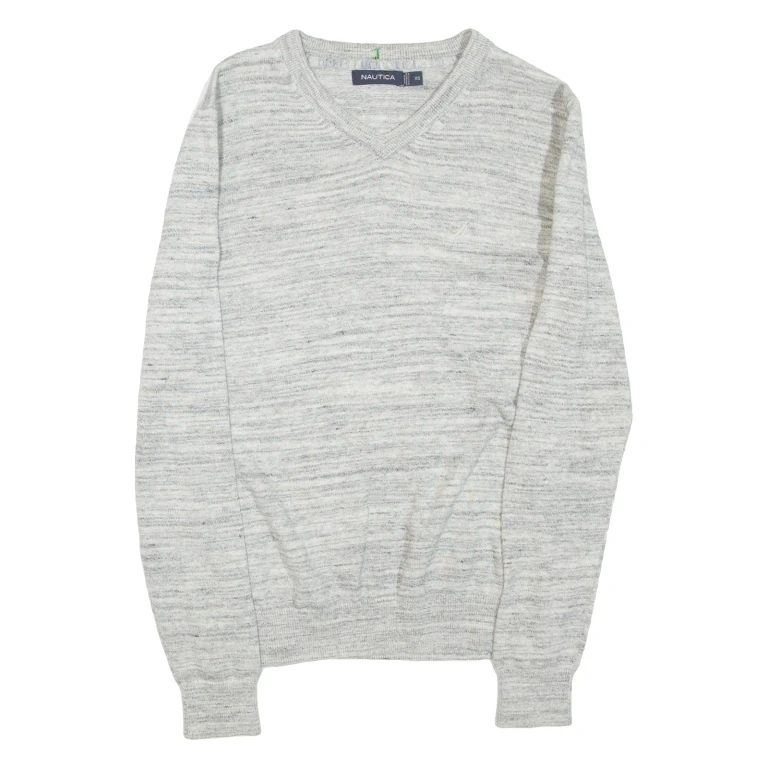 NAUTICA Mens Jumper Grey V-Neck Tight Knit XS