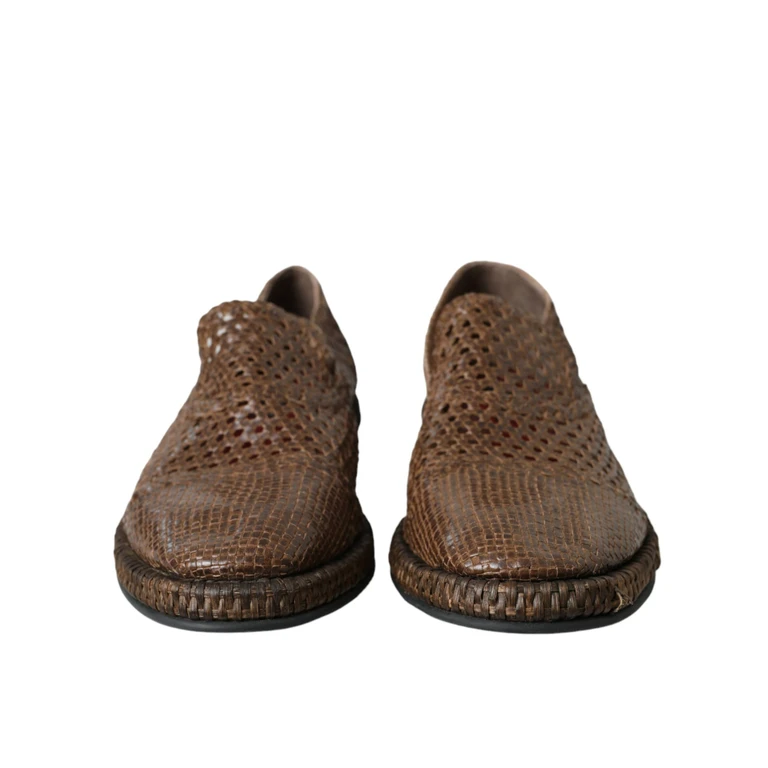 Dolce & Gabbana Brown Woven Leather Loafers Casual Shoes - Men
