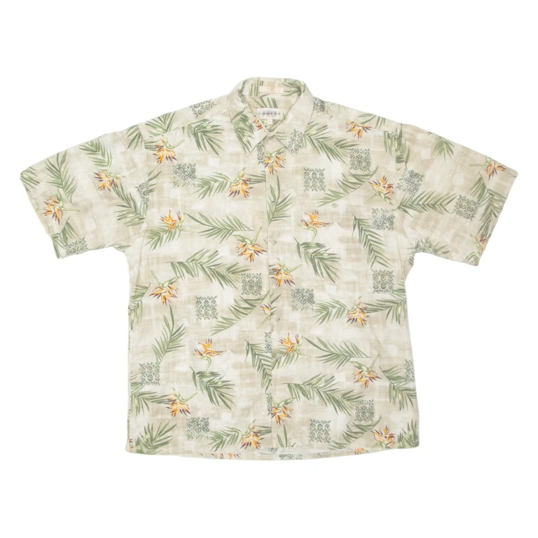 CAMPIA Mens Hawaiian Shirt Beige Floral XL