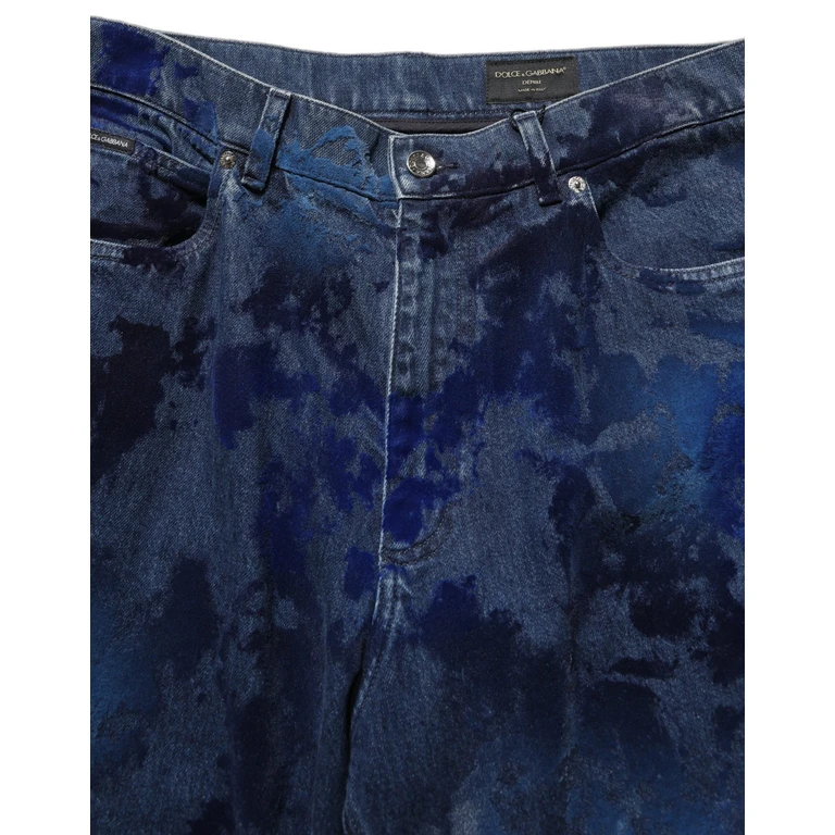 Blue Tie Dye Cotton Men Straight Denim Jeans Elastane Clothing - Men