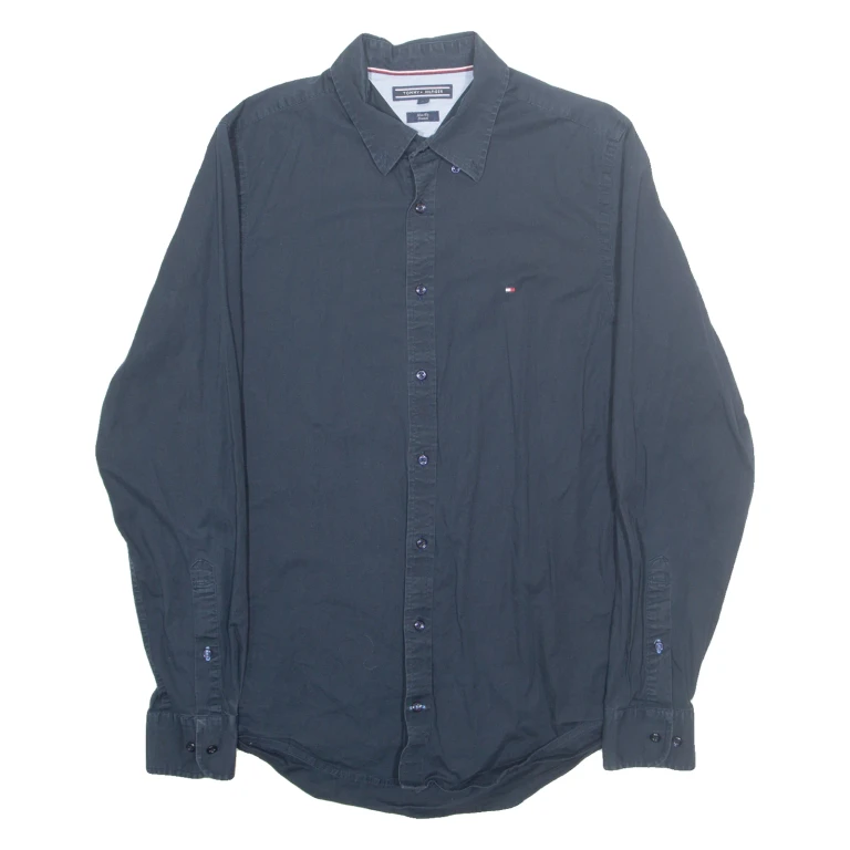 TOMMY HILFIGER Mens Plain Shirt Blue Long Sleeve M