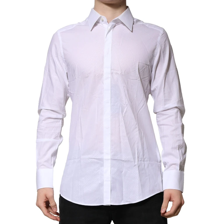 Dolce & Gabbana White Martini Long Sleeve Dress Formal Shirt Cotton - Men