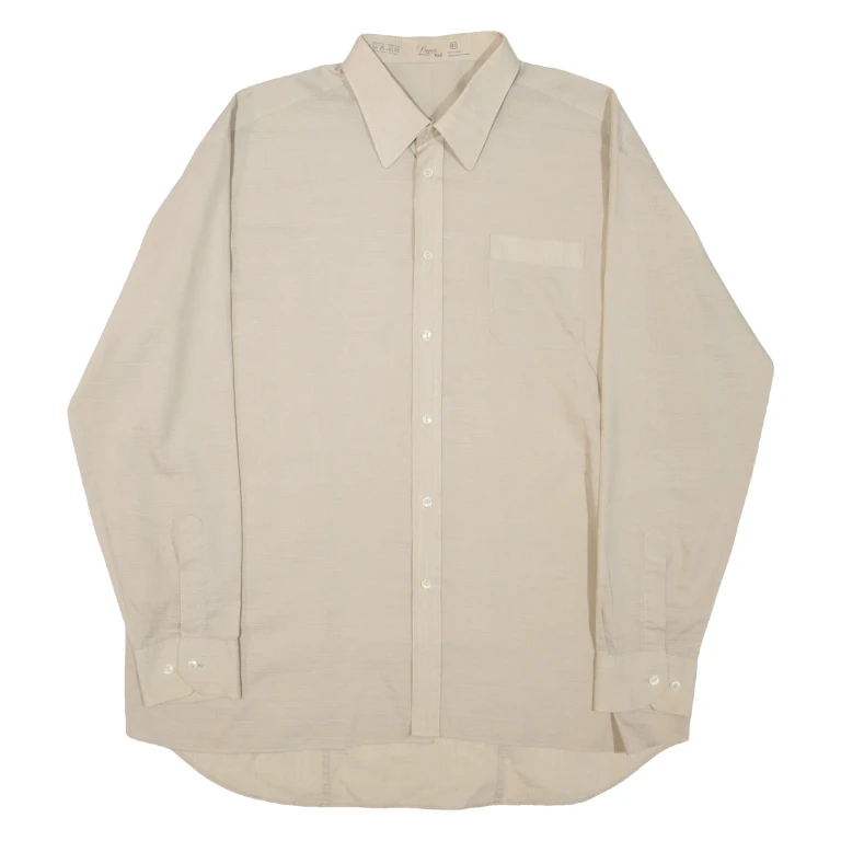 Mens Plain Shirt Beige Long Sleeve XL