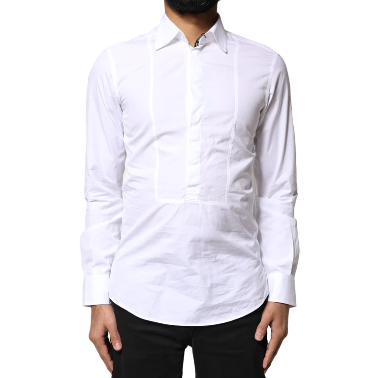 Dolce & Gabbana White Cotton Long Sleeves Formal Dress Shirt - Men
