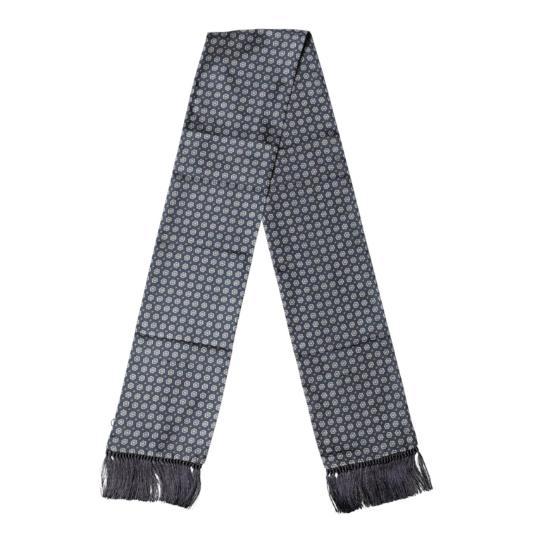 Dolce & Gabbana Blue Patterned Fringes Neck Foulard Scarf - Men