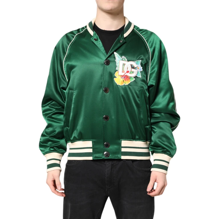 Dolce & Gabbana Green Floral Dg Logo Full Zip Bomber Jacket Polyester Clothing - Men