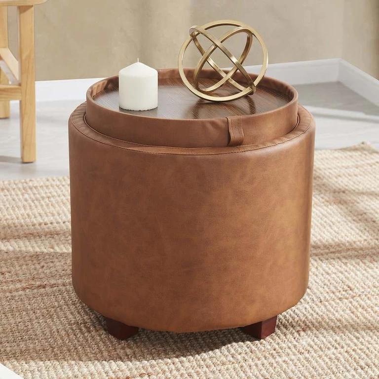 Lawrence Round Storage Ottoman with Table Top Lid