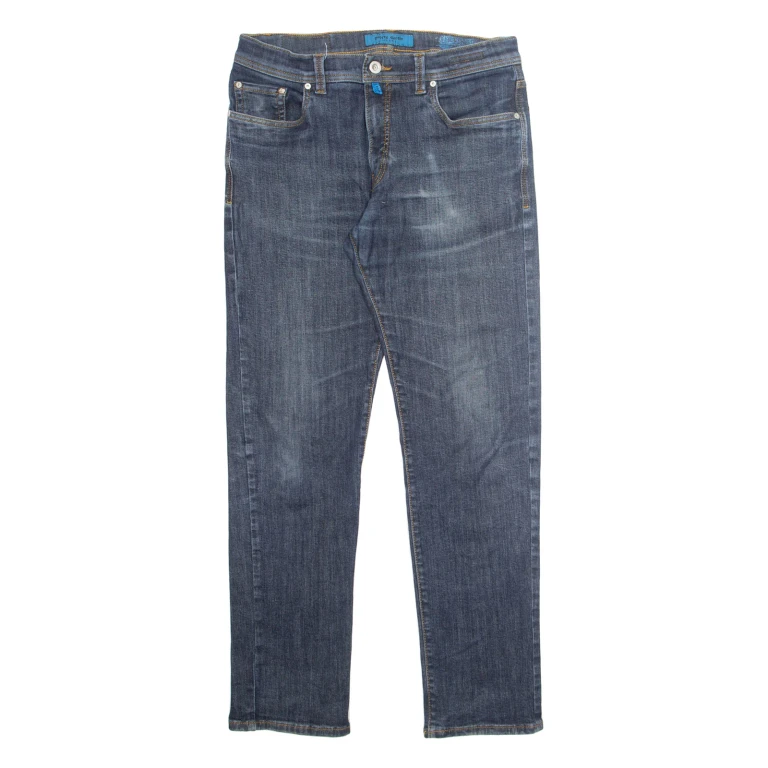 PIERRE CARDIN Mens Jeans Blue Regular Tapered Stone Wash W34 L32