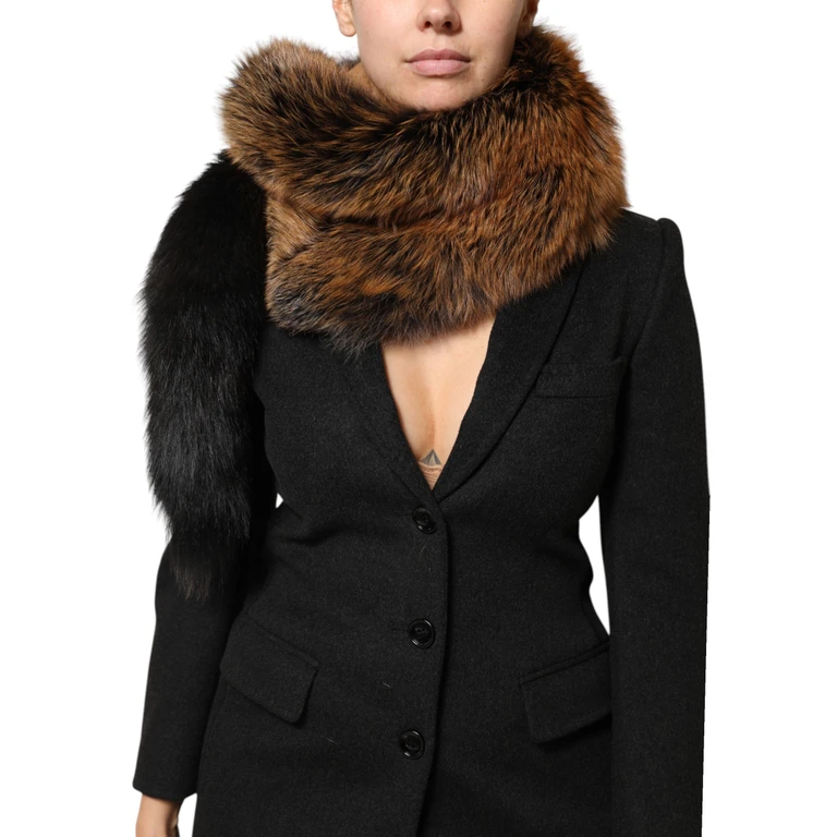 Dolce & Gabbana Brown Red Fox Fur Neck Cashmere Warmer Scarf - Women