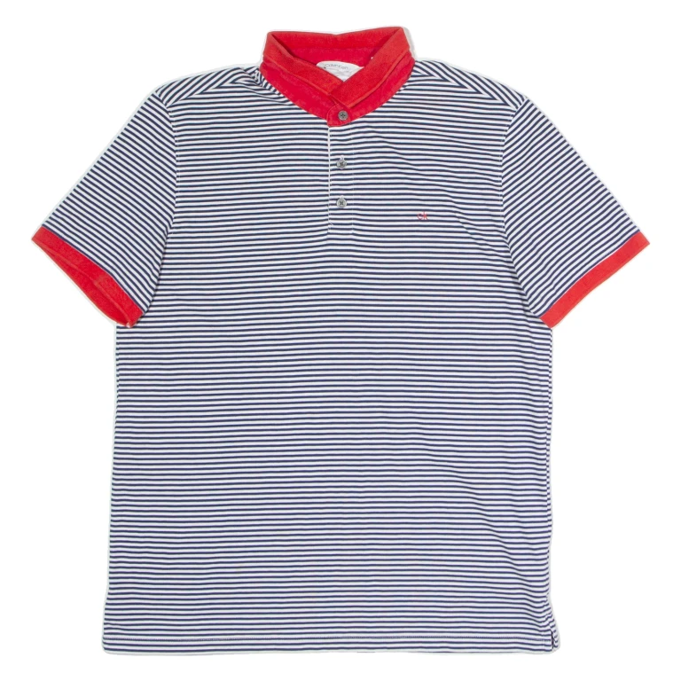 CALVIN KLEIN Mens Polo Shirt Black Striped M