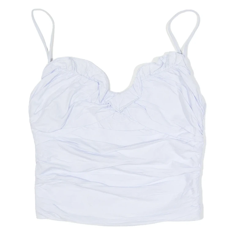 ZARA Ruched Womens Camisole Top Blue V-Neck Sleeveless S