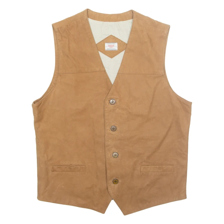 EAGLE FORCE Mens Waistcoat Brown Leather Faux Leather XL