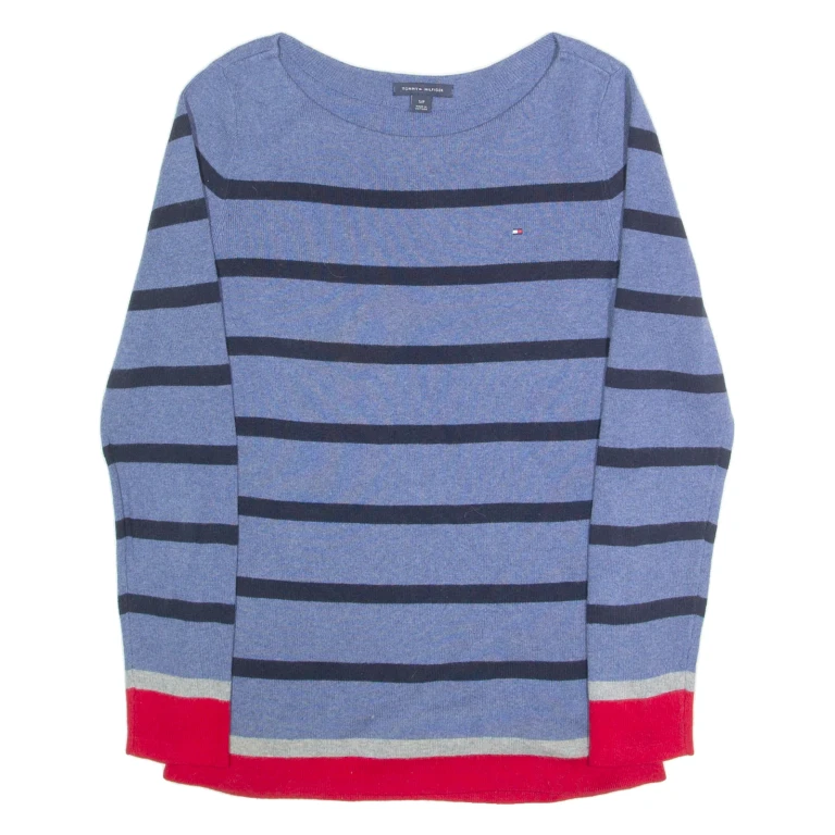 TOMMY HILFIGER Womens Patterned Jumper Blue Striped Tight Knit S