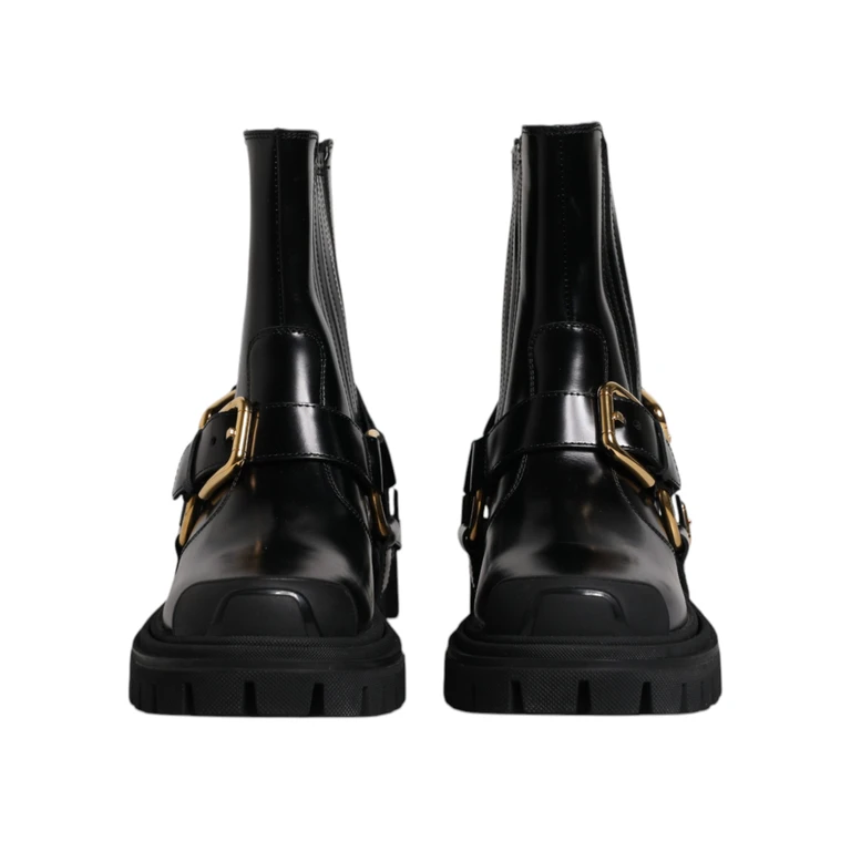 Dolce & Gabbana Black Leather Slip On Stretch Trekking Boots Shoes - Men