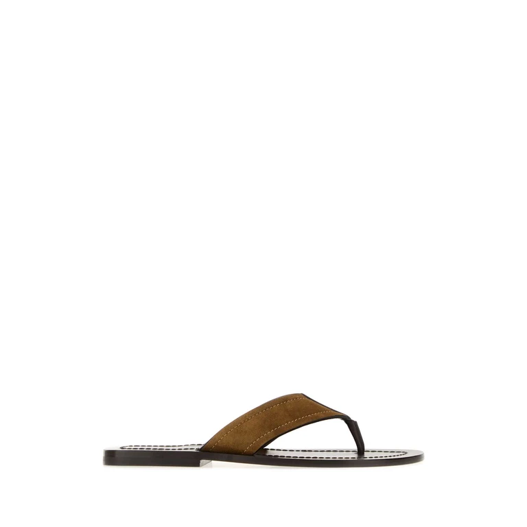 The Row Biscuit Suede Dan Thong Slippers Cigare - Men