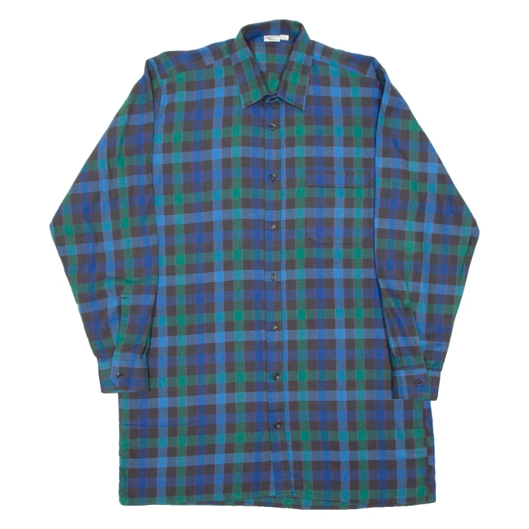 SAN MARCO Mens Flannel Shirt Blue Check Long Sleeve XL