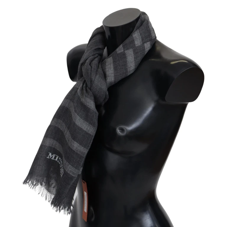 Gray Striped Wool Unisex Neck Wrap Fringes Scarf - Men