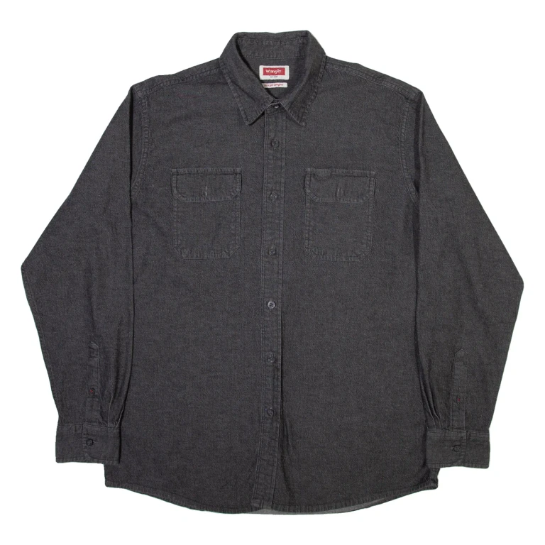 WRANGLER Mens Plain Shirt Grey Long Sleeve L