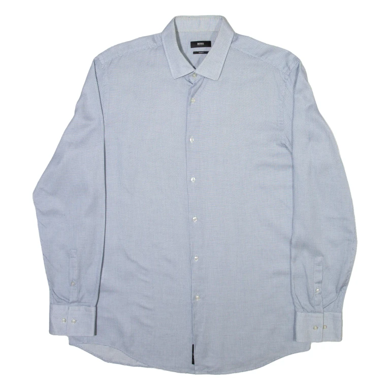 BOSS Slim Fit Mens Shirt Blue Check Long Sleeve L