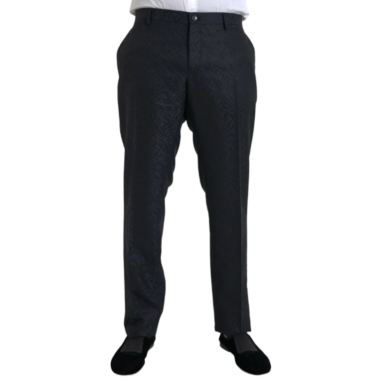 Dolce & Gabbana Blue Brocade Wool Skinny Men Dress Pants Virgin Silk - Men