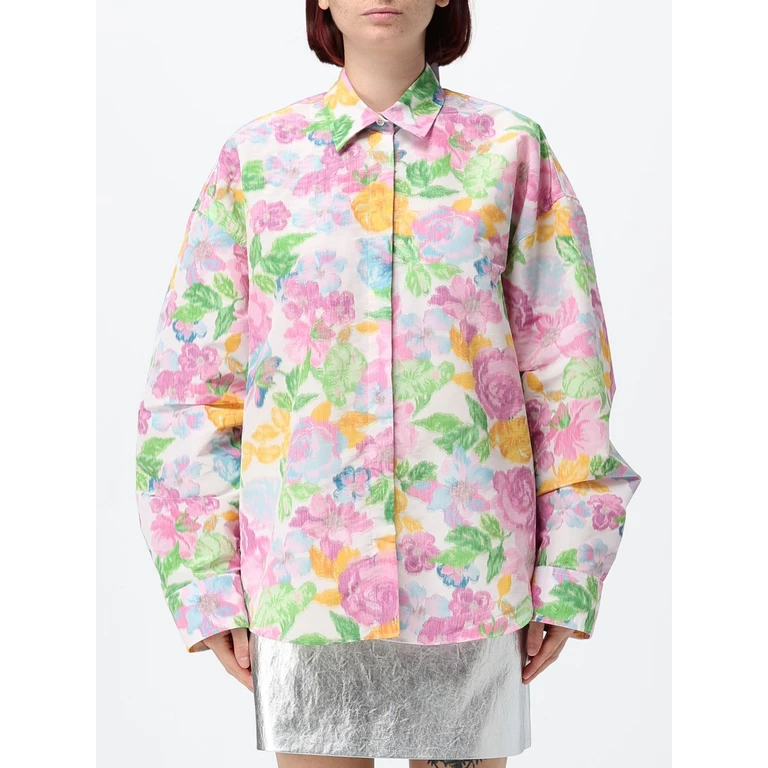 MSGM Relaxed Fit Floral Print Crêpe Shirt with a French Collar (4042MDE05267303MULTICOLOR)