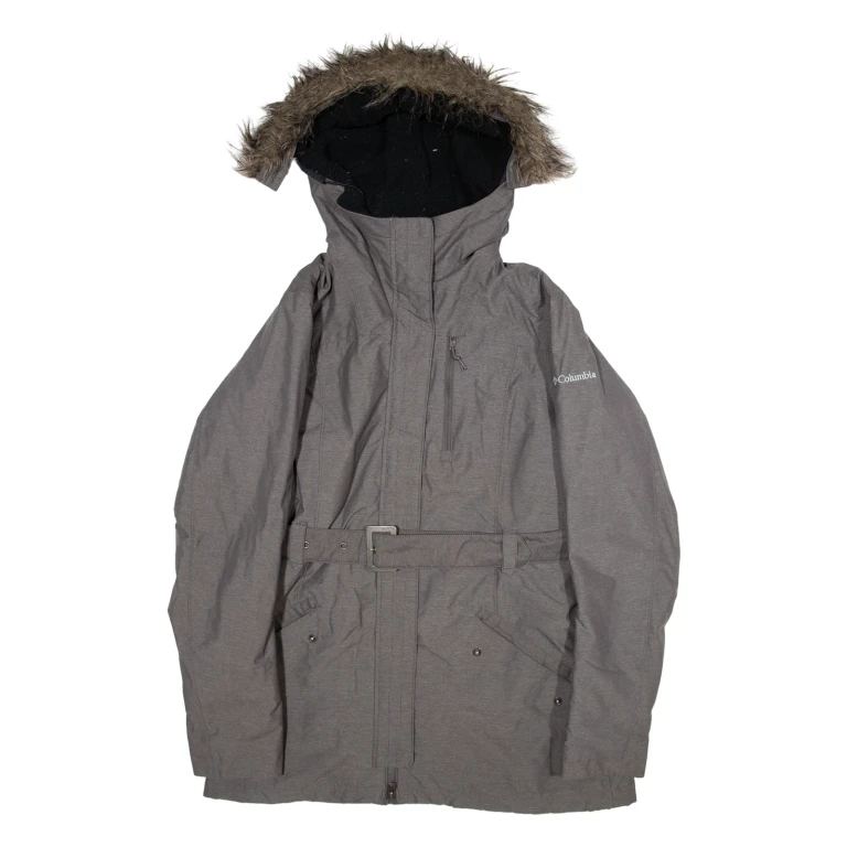 COLUMBIA Belted Insulated Womens Parka Jacket Grey Nylon M