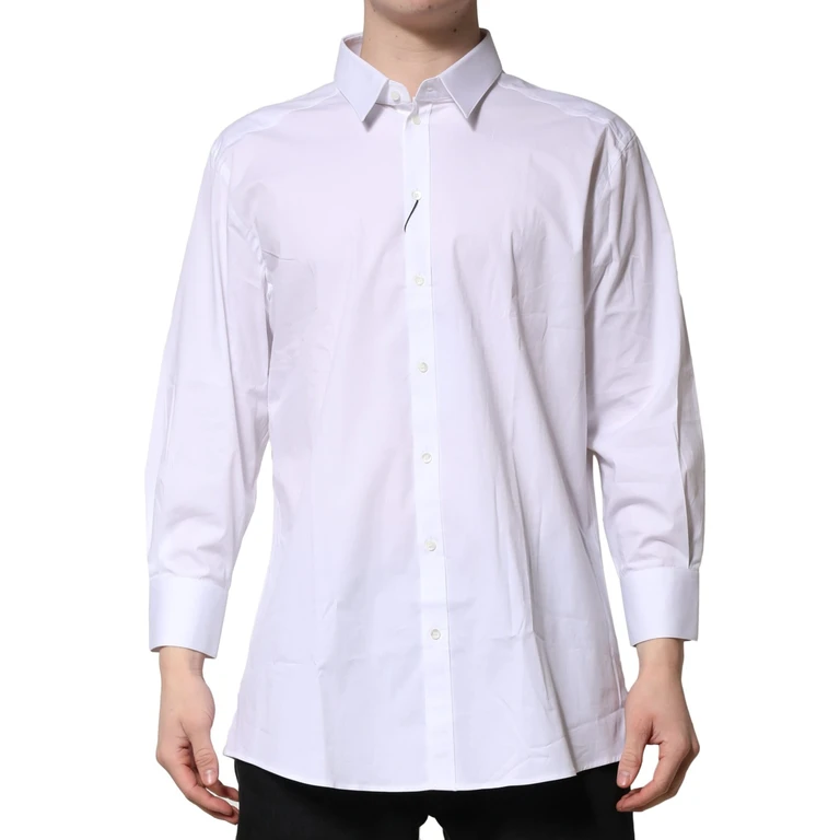 Dolce & Gabbana White Gold Long Sleeves Dress Formal Shirt Cotton Elastane - Men