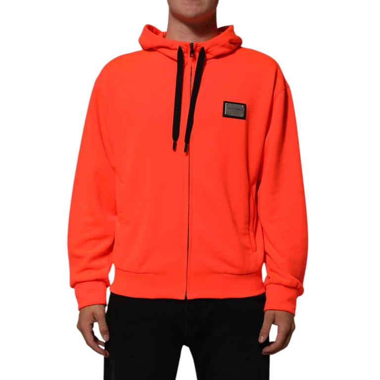 Red Fluorescent Polyester Logo Patch Hoodie Sweater Clothing - Men