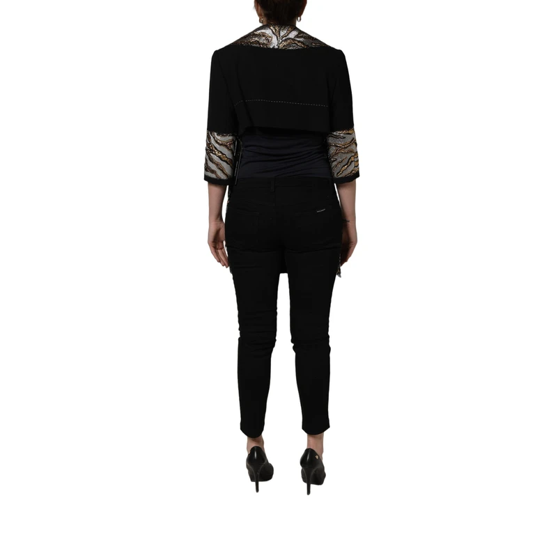 Black Single-Breasted Brocade Coat Jacket Clothing - Women