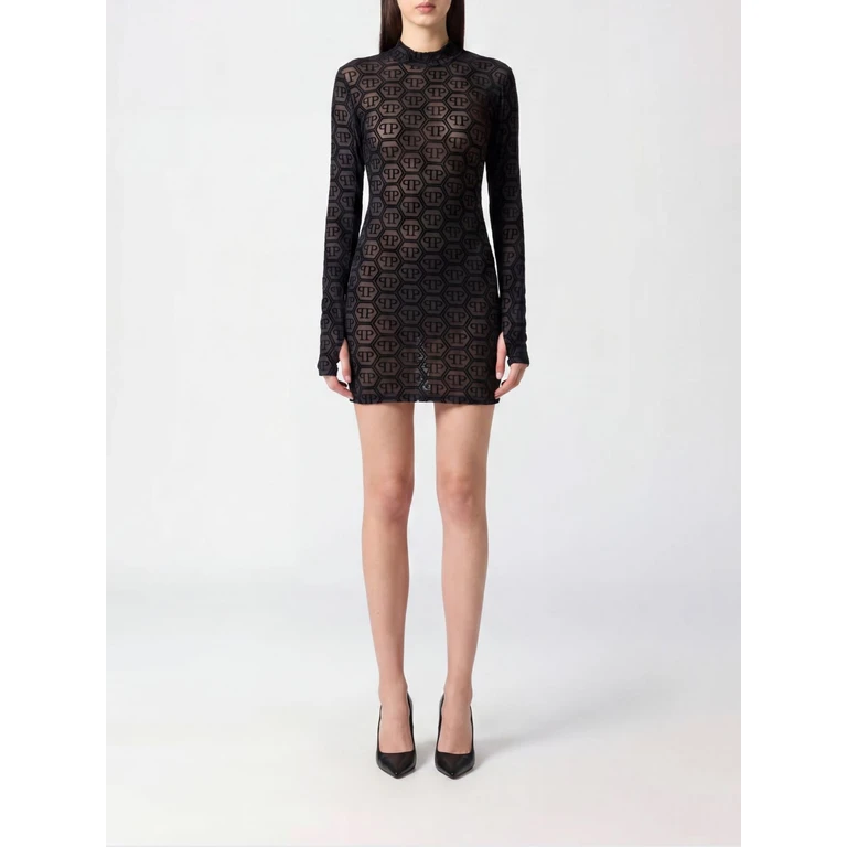 Pencil Mini Dress in Tulle with All-Over Monogram Logo (SAFCWRG3448PTE003N02)