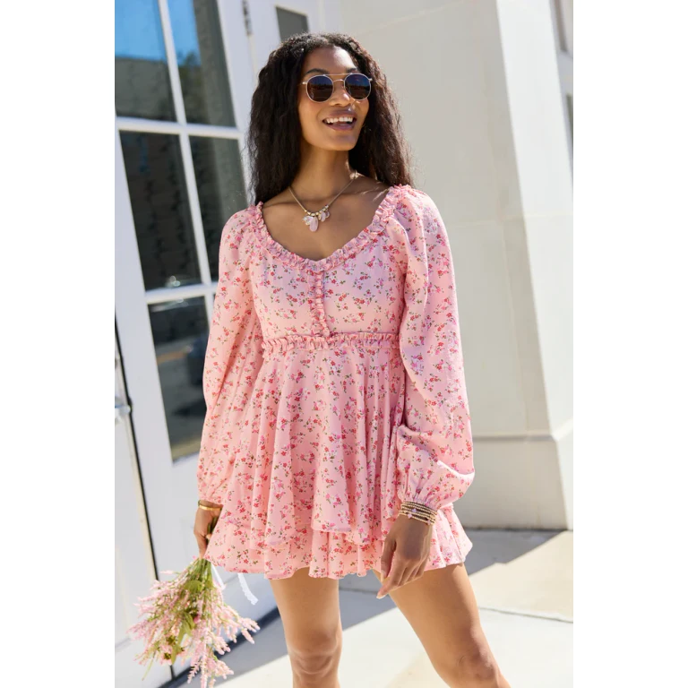 Farah Pink Floral Ruffle Trim Romper