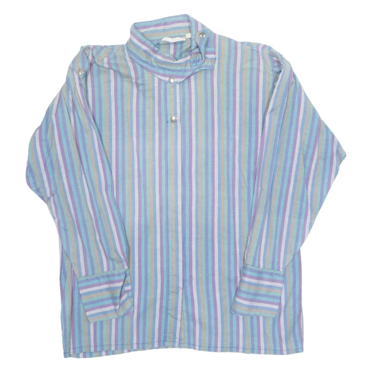 Womens Printed Blouse Blue High Neck Long Sleeve Striped M
