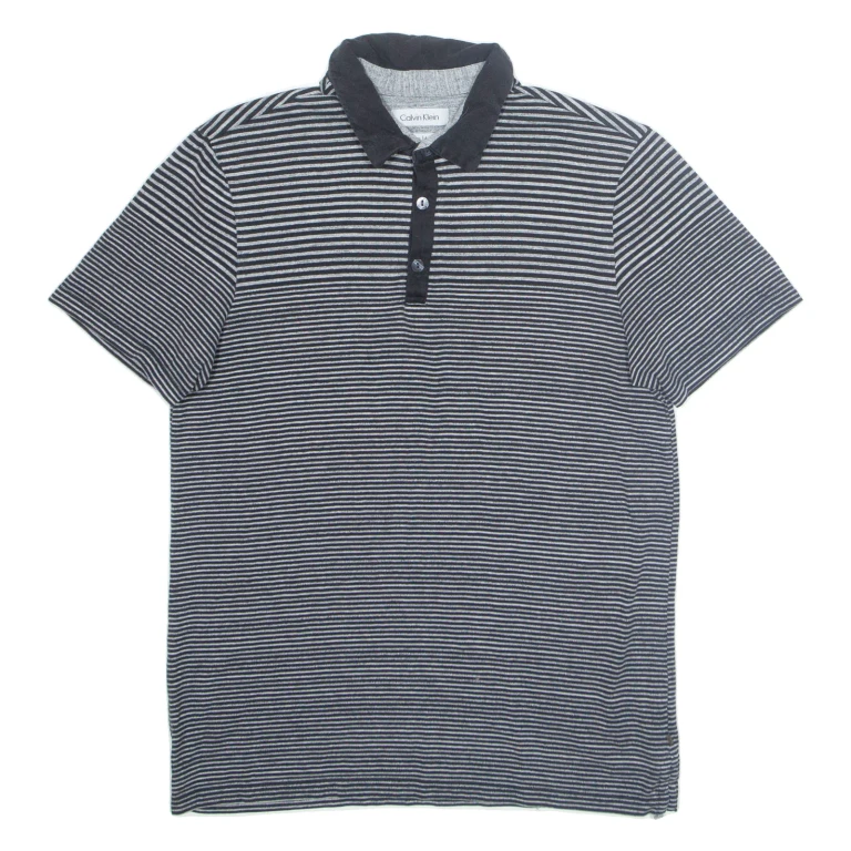 CALVIN KLEIN Slim Fit Mens Polo Shirt Black Striped M