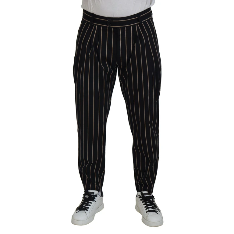 Black Beige Striped Cotton Stretch Pants - Men