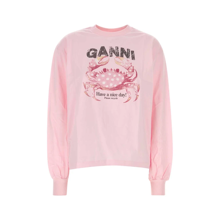 Ganni Pink Cotton T-Shirt Chalk Organic - Women